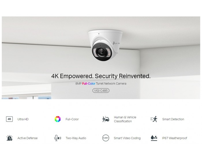 8MP пълноцветна куполна мрежова камера TP-Link VIGI C485(4mm)