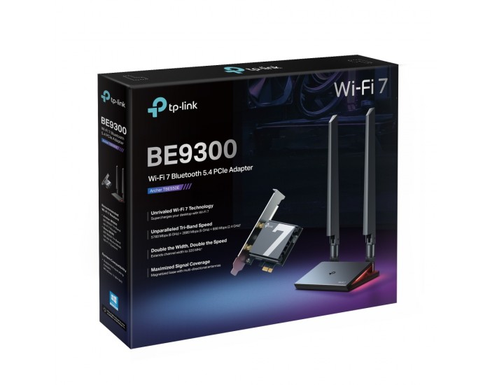 3-лентов Bluetooth 5.4 Wi-Fi7 PCIe адаптер TP-Link Archer TBE550E BE9300