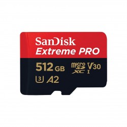 SanDisk Extreme PRO microSDXC 512GB + SD Adapter + 2 years RescuePRO Deluxe up to 200MB/s & 140MB/s Read/Write speeds A2 C10 V30 UHS-I U3; EAN:619659188566 - USB Хъбове, Четци и Флашки