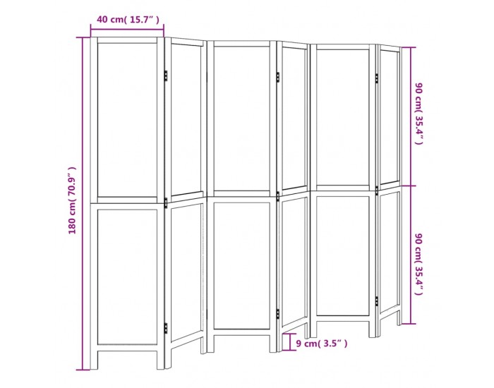 Sonata H Разделител за стая, 6 панела, бял, дърво пауловния масив