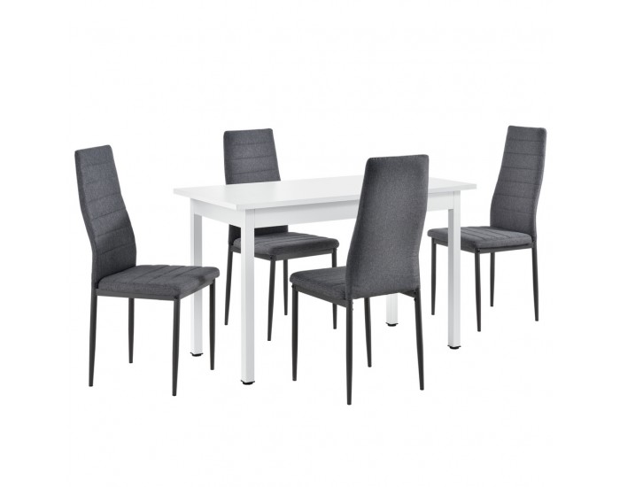 Комплект от стилна маса за хранене с 4 броя стола Бял/Сив, 120cm x 60cm -