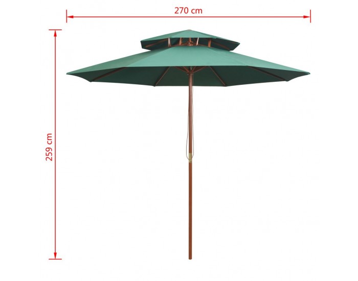 Sonata Чадър с двоен покрив, 270x270 см, дървен прът, зелен -