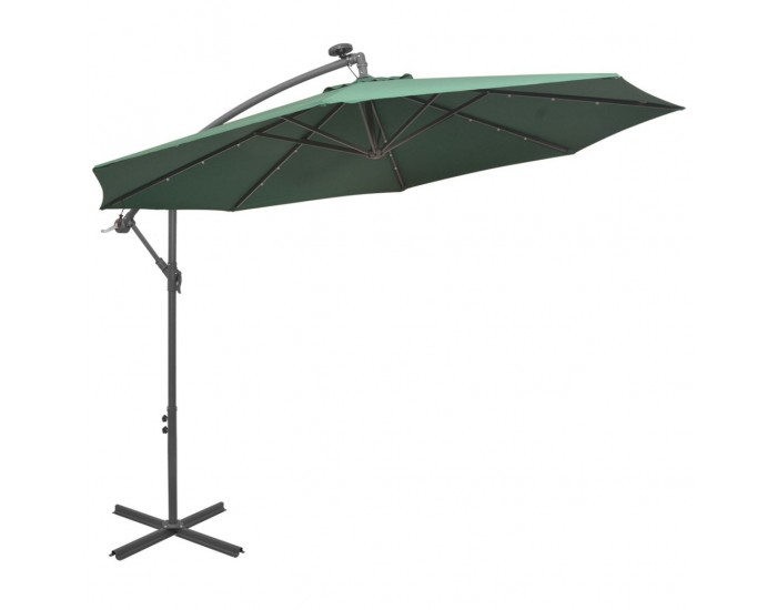 Sonata Висящ чадър с LED осветление, 300 см, зелен, метален прът -