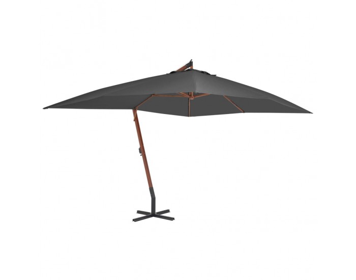 Sonata Градински чадър чупещо рамо и дървен прът 400x300 см антрацит -