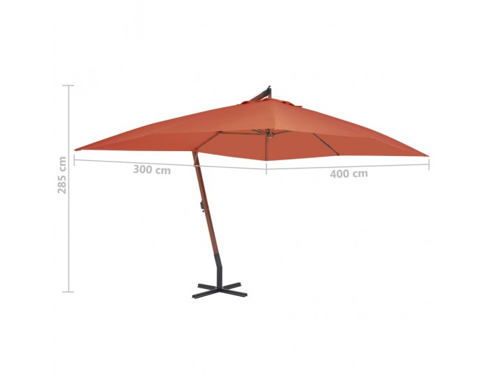 Sonata Градински чадър чупещо рамо и дървен прът 400x300 см теракота -