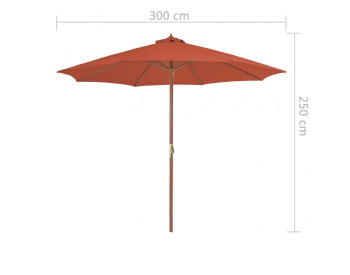 Sonata Градински чадър с дървен прът, 300 см, теракота -