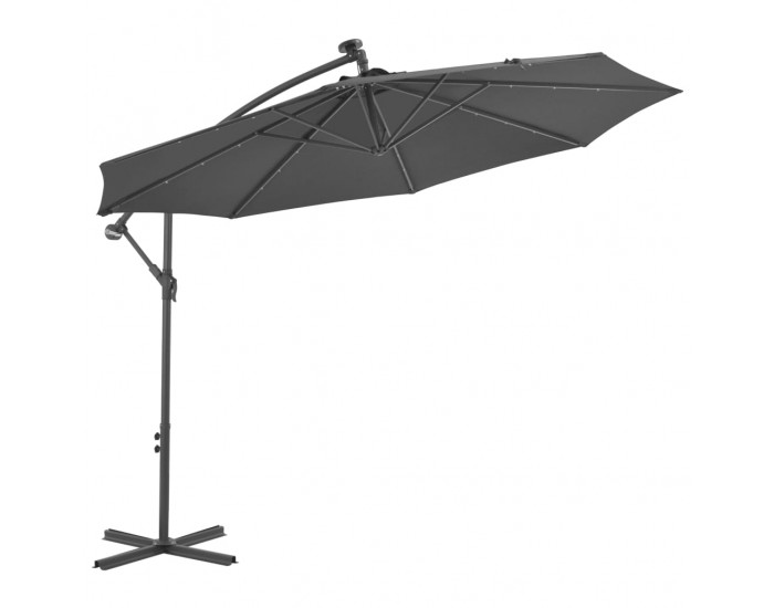 Sonata Градински чадър с LED осветление стоманен прът 300 см антрацит -