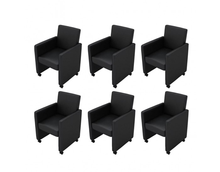 Sonata Трапезни столове, 6 броя, изкуствена кожа, черни -