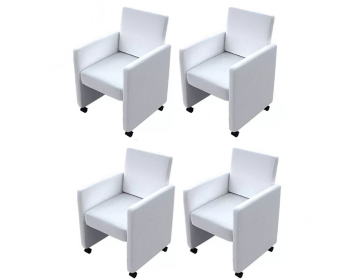 Sonata Трапезни столове, 4 броя, изкуствена кожа, бели -