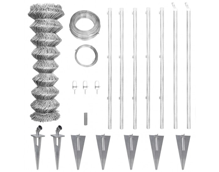 Поцинкована оградна мрежа със стълбове и клинове, 15 x 0,8 м -