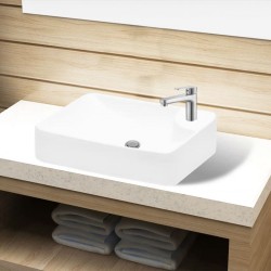 Керамична мивка за баня с корито и отвор за смесител, бяла - Мивки и Смесители