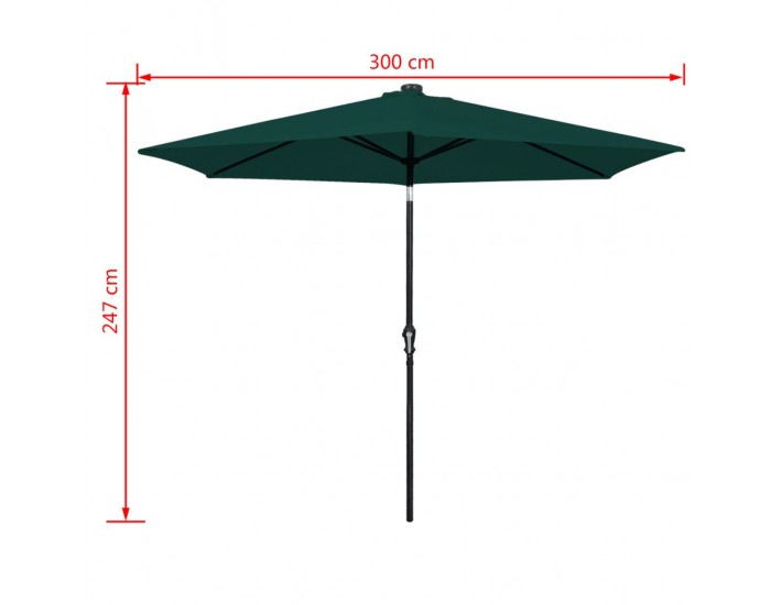 Sonata Чадър за слънце със светодиоди, свободностоящ, 3 м, зелен -