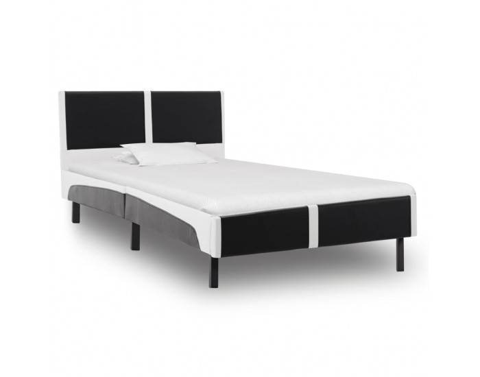 Sonata Рамка за легло, черно и бяло, изкуствена кожа, 90x200 cм -