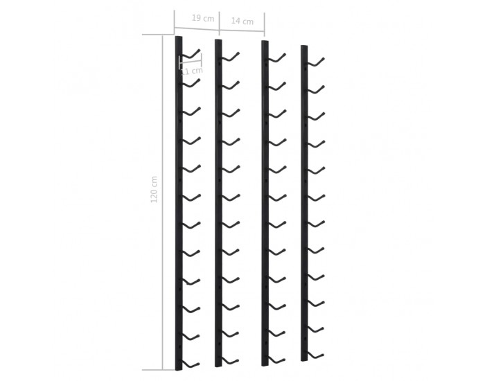 Sonata Стойки за вино за 12 бутилки стенен монтаж 2 бр черни желязо
