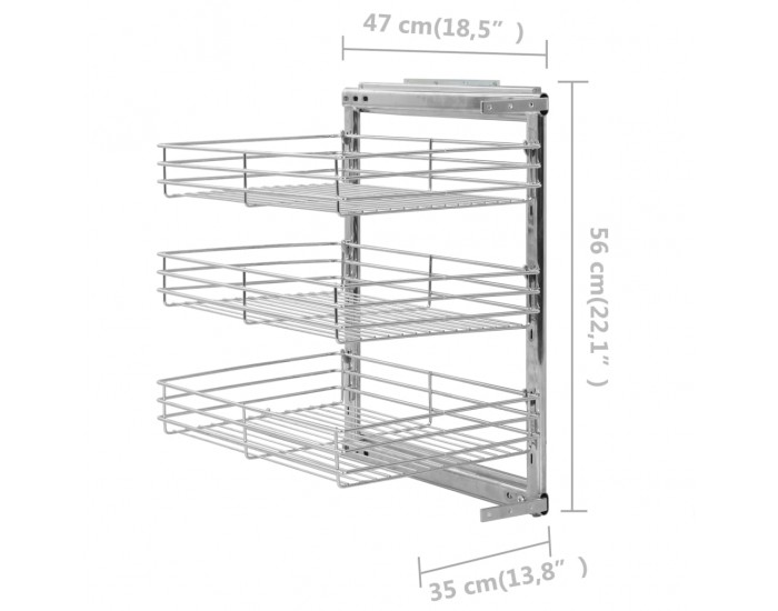 Sonata 3-етажна издърпваща се кошница за кухня, сребриста, 47x35x56 см