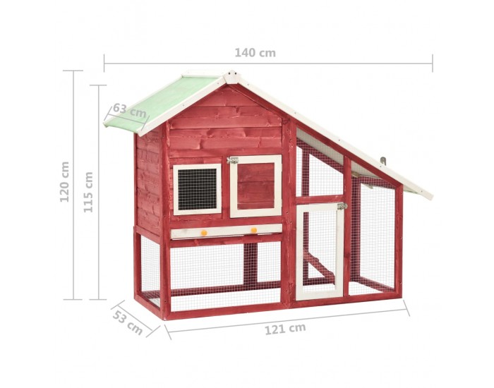 Sonata Клетка за зайци, червено и бяло, 140x63x120 см, чам масив