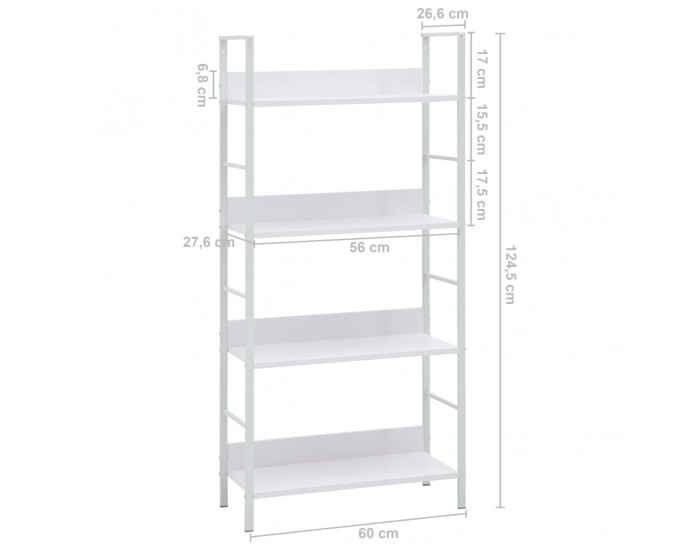 Sonata Етажерка за книги с 4 рафта, бяла, 60x27,6x124,5 см, ПДЧ