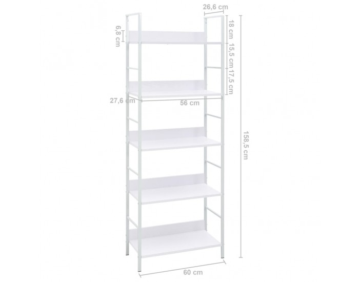 Sonata Етажерка за книги с 5 рафта, бяла, 60x27,6x158,5 см, ПДЧ