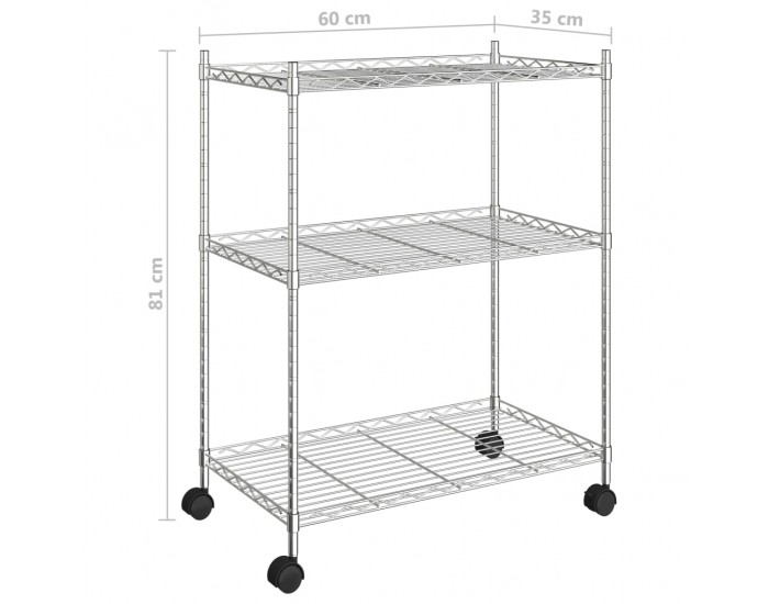 Sonata 3-етажен стелаж за съхранение с колела 60x35x81 см хром 150 кг