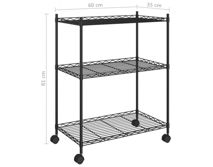 Sonata 3-етажен стелаж за съхранение с колела 60x35x81 см черен 150 кг