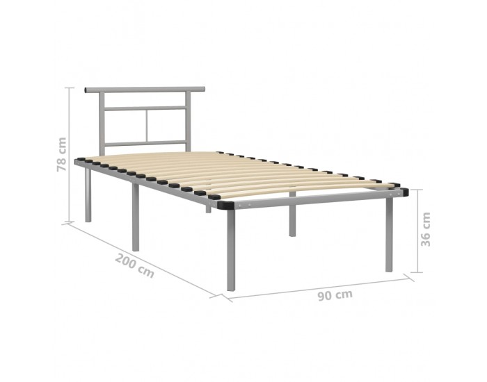 Sonata Рамка за легло, сива, метал, 90x200 см